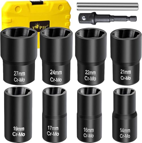 9PCS Bolzen Mutter Extractor Set, Lug Nut Remover Socket Tool, 1/2 "Drive Impact, Radschloss Removal Kit für das Entfernen von beschädigten, tot, verrostet, abgerundet Bolzen, Muttern und Schrauben von LANNIU