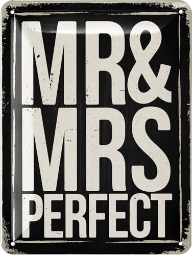 LANOLU Retro Blechschild MR und MRS Schild Hochzeit - Mr und Mrs Stuhlschilder - Geschenk Hochzeitsdeko - Türschild und Wanddeko Metallschild 15x20cm von LANOLU