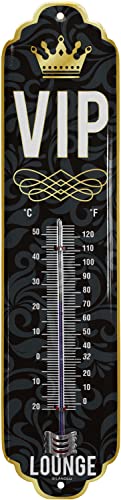 LANOLU Blechschilder retro - VIP LOUNGE THERMOMETER - VIP Deko Chill Lounge Schild Garten - Metallschilder vintage Deko - Außenthermometer analog, 7x28 cm von LANOLU