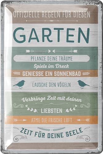 LANOLU Gartenregeln Schild - Blechschilder Garten mit Sprüchen - nostalgische Dekoration als Gärtner Geschenke - retro Deko vintage Metallschild Garten in Holz Optik 20x30cm von LANOLU