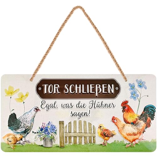 LANOLU Blechschild Hühnerstall Schild- Hühner Schild TOR SCHLIESSEN EGAL WAS DIE HÜHNER SAGEN- Hühner Deko Geschenk als Hühnerstall Zubehör und Wanddeko Metallschild mit Jutekordel 16x32cm LANOLU Blechschild Hühnerstall Schild- Hühner Schild TOR SCHLIESSEN EGAL WAS DIE HÜHNER SAGEN- Hühner Deko Geschenk als Hühnerstall Zubehör und Wanddeko Metallschild mit Jutekordel 16x32cm von LANOLU