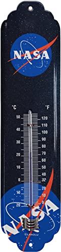 LANOLU Blechschild Thermometer NASA Merchandise - NASA Geschenke für Science Fans zum Geburtstag - NASA Thermometer aussen analog mit Meatball Logo - retro Deko, 7x28 cm von LANOLU