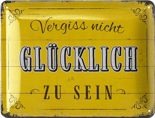 LANOLU Blechschild VERGISS NICHT GLÜCKLICH 15x20cm von LANOLU