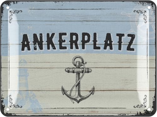 LANOLU Blechschild retro Ankerplatz - maritime Anker Deko für Garten und Küche - Einweihungsgeschenk Wohnung für Freunde und Familie Schild - Einzug Geschenk 15x20 cm von LANOLU