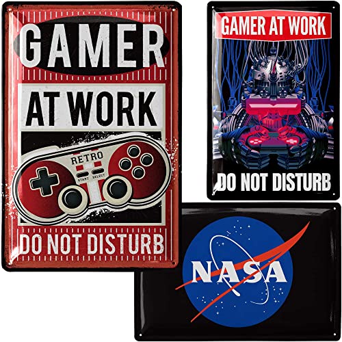 LANOLU Blechschilder retro im 3er Set, Metallschilder mit Sprüchen, Schilder mit Sprüchen lustig, Gaming Schild, Gamer Geschenk, Gaming Zone, Deko aus Metall im Set LANOLU Blechschilder retro im 3er Set, Metallschilder mit Sprüchen, Schilder mit Sprüchen lustig, Gaming Schild, Gamer Geschenk, Gaming Zone, Deko aus Metall im Set von LANOLU