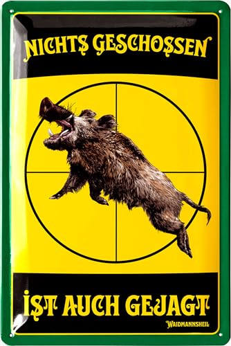 LANOLU Jäger Blechschild retro - Schild Jäger als Geschenk für Männer mit lustigem Jagd Spruch - NICHTS GESCHOSSEN IST AUCH GEJAGT - Schützenfest Deko - vintage Metallschild, 20x30 cm von LANOLU