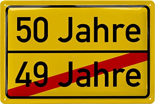 LANOLU Retro Blechschild 50 Schild Geburtstag - 50 JAHRE Ortsschild - Deko 50 Geburtstag Mann, 50 Geburtstag Deko, lustiges Geburtstagsschild 50 als Geburtstagskarte 50, 20x30cm von LANOLU