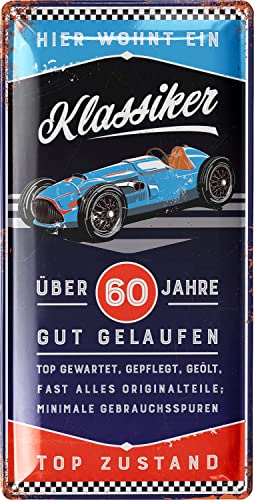 LANOLU Retro Blechschild 60 Geburtstag Schild - 60 JAHRE KLASSIKER - Alternative zur Geburtstagskarte 60 - witziges Geschenk 60 Geburtstag Mann, Metallschild, 17x34cm von LANOLU