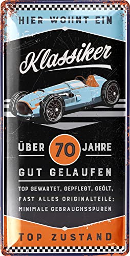 LANOLU Retro Blechschild 70 Geburtstag Schild - 70 JAHRE KLASSIKER - Alternative zur Geburtstagskarte 70 - witziges Geschenk 70 Geburtstag Mann, Metallschild, 17x34cm von LANOLU