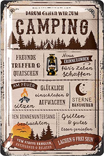 LANOLU Retro Blechschild CAMPING REGELN Schild Geschenke für Camper Wohnmobilfahrer als lustige Wohnwagen Deko - Campingplatz Metallschild in Holz Optik 20x30 cm von LANOLU