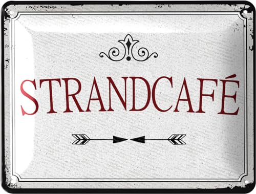 LANOLU Retro Blechschild Kaffee Bar STRANDCAFE retro Blechschilder Küche - Kaffee Geschenk, Poster Kaffee Deko Küche als Coffee Bar Schild - Metallschild Küche Kaffeeecke 15x20cm von LANOLU
