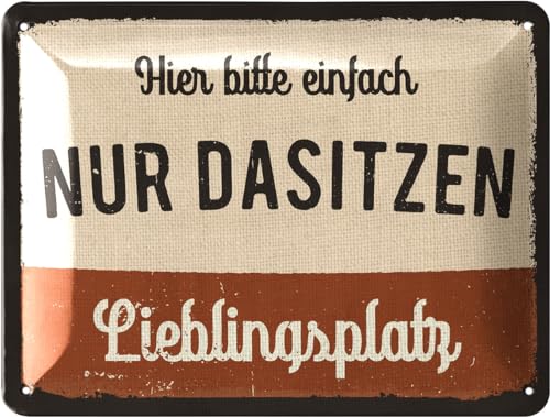 LANOLU Retro Blechschild - LIEBLINGSPLATZ Hier nur dasitzen - Schild Garten - Deko Garten Vintage Schilder - Schild Lieblingsplatz Outdoor 15x20cm von LANOLU