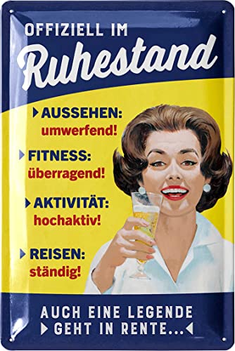 LANOLU Retro Blechschild RUHESTAND - GESCHENK ZUM RENTENEINTRITT Frauen - Rentnerinnen Deko zur Pensionierung und Rentenbeginn - lustige Geschenkidee zur Rente und Pension Metallschild 20x30cm von LANOLU
