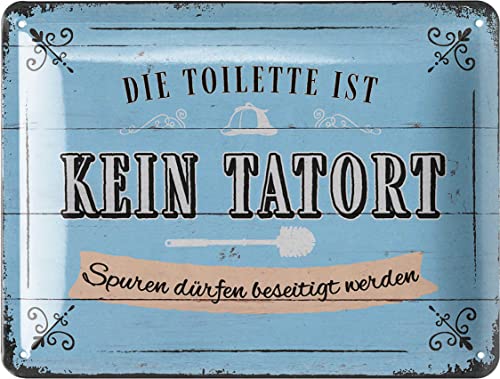 LANOLU Retro Blechschild - TOILETTE IST KEIN TATORT, Toilettenschild lustig, lustige WC Schilder Vintage Deko Gäste WC Schild, Bad Bilder, Badezimmer Türschilder, Toilettenschilder 15x20 cm von LANOLU