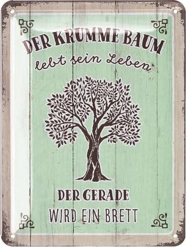 LANOLU Retro Blechschilder Sprüche DER KRUMME BAUM LEBT SEIN LEBEN - MOTIVATION vintage Metallschilder mit Sprüchen als Wanddeko für Küche und Garten - Shabby Chic Deko Farmhouse 15x20cm von LANOLU
