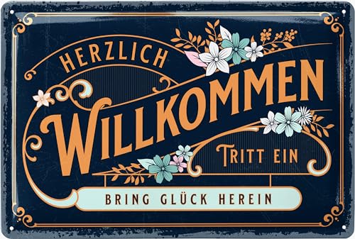 LANOLU Retro Blechschild HERZLICH WILLKOMMEN Schild - willkommen Deko Garten, Schild für Haustür und Eingangstür mit Spruch - Willkommensschild als Türdeko - Türschild, 20x30 cm LANOLU Retro Blechschild HERZLICH WILLKOMMEN Schild - willkommen Deko Garten, Schild für Haustür und Eingangstür mit Spruch - Willkommensschild als Türdeko - Türschild, 20x30 cm von LANOLU