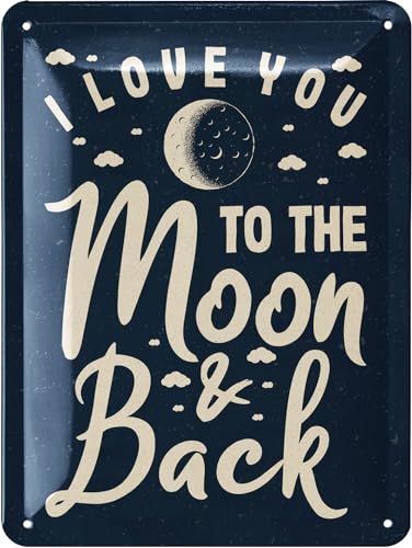 LANOLU Retro Blechschild I Love You To The Moon And Back - Kinderzimmer Deko Mädchen und Jungen - Babyzimmer Geschenk - Bild und Wanddeko Kinder 15x20cm von LANOLU