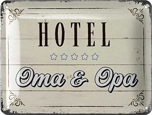 LANOLU Retro Blechschild Pension Oma und Opa Schild - Hotel Oma und Opa Geschenke - Geschenk für Großeltern - Türschild und Wanddeko, 15x20cm von LANOLU