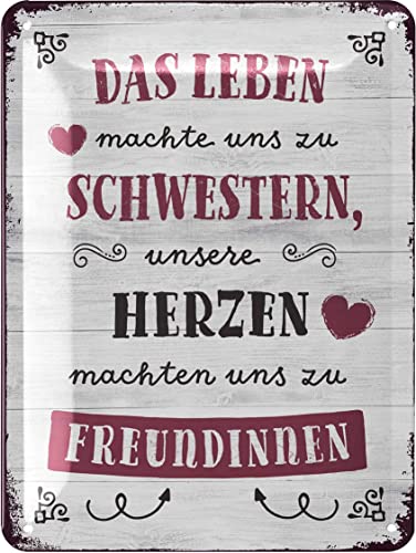 LANOLU Retro Blechschild Schwester - Geschenk Schwester mit schönem Spruch für dein Schwesterherz - vintage Metallschilder mit Spruch in Holz Optik für Lieblingsschwester 15x20cm von LANOLU
