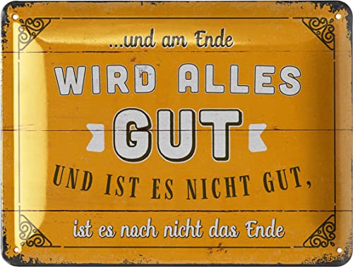 LANOLU Retro Blechschilder Sprüche - Alles wird gut Geschenk - vintage Metallschilder mit Sprüchen - am Ende wird alles gut - Shabby Chic Deko Küche in Holz Optik 15x20cm LANOLU Retro Blechschilder Sprüche - Alles wird gut Geschenk - vintage Metallschilder mit Sprüchen - am Ende wird alles gut - Shabby Chic Deko Küche in Holz Optik 15x20cm von LANOLU