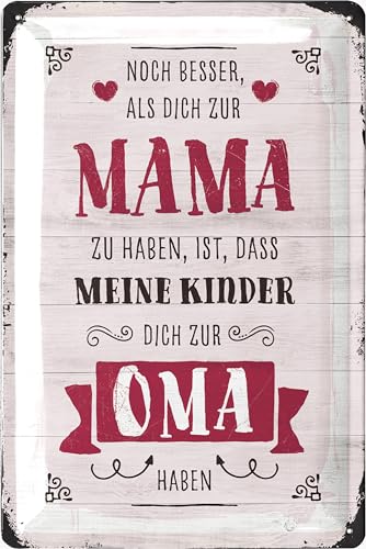 LANOLU Schild Oma - NOCH BESSER ALS DICH ZUR MAMA - Mutter Oma Geschenk - Geburtstag - Vintage Blechschilder Retro - du wirst Oma Geschenk - Küchen Deko - Muttertag Schild mit Sprüchen 20x30cm von LANOLU