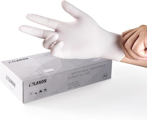 LANON 3 Mil Nitrilhandschuhe, Einweghandschuhe Lebensmittelecht, Silikonfrei, Puderfrei, Latexfrei, Weiß, 100 Stück, L von LANON Protection