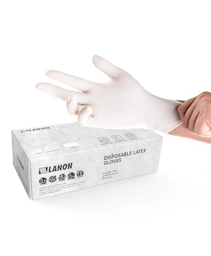 LANON 5 Mil Latexhandschuhe 100 Stück, Lebensmittel Einweghandschuhe mit Texturierte Fingerspitzen, Puderfrei, Weiß, Größe S von LANON Protection