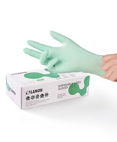 LANON 5 Mil Vitamin-E Latexhandschuhe 100 Stück, Lebensmittel Einweghandschuhe mit Texturierte Fingerspitzen, Puderfrei, Grün, Größe S von LANON Protection