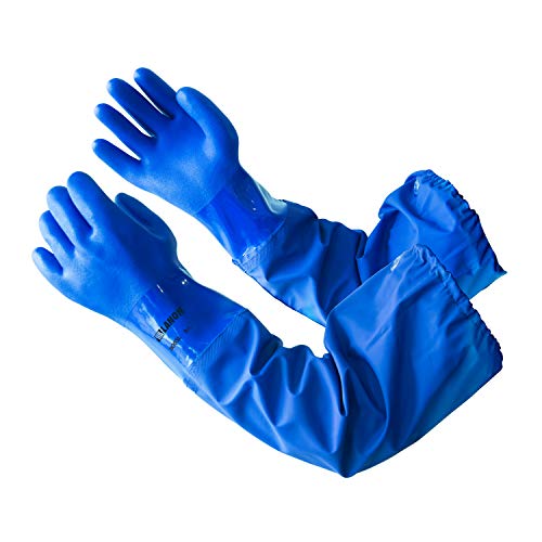 LANON 66cm Gummihandschuhe Lang, PVC Teichhandschuhe Wasserdicht, Schutzhandschuhe Chemikalien, Beständig gegen Säure, Alkaline und Ölschutz, XL/10 von LANON Protection