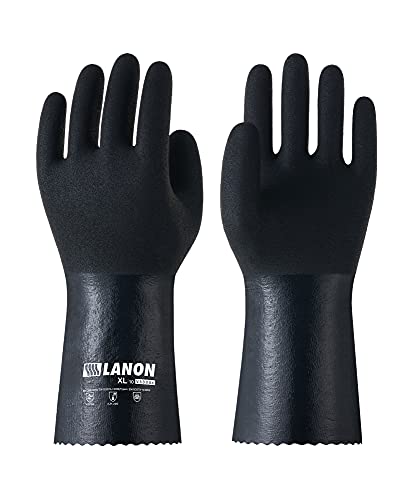 LANON Chemikalienschutzhandschuhe mit MicroFoam-Handfläche, Nitril Chemie Handschuhe gegen Öle, Fette, Säuren & Lösungsmittel, Rutschfest, Abriebfest, Latexfrei, Wasserdicht, EN 388/374, L/9 von LANON Protection