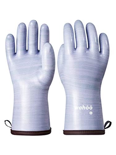 LANON Flüssig Silikon Hitzebeständige Grillhandschuhe, Topfhandschuhe, Backhandschuhe, Ofenhandschuhe, Grillen, Backen, Kochen, rutschfest, Wasserdicht, Violett, XL/10 von LANON Protection