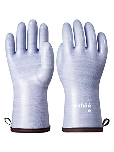 LANON Flüssig Silikon Hitzebeständige Grillhandschuhe, Topfhandschuhe, Backhandschuhe, Ofenhandschuhe, Grillen, Backen, Kochen, rutschfest, Wasserdicht, Violett, M/8 von LANON Protection