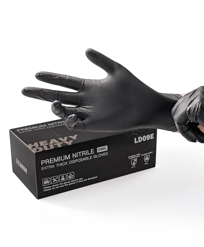 LANON 8 Mil Schwarz Nitrilhandschuhe, Diamanttextu Einweghandschuhe Extra Stark, Mechaniker, Langlebig, Lebensmittelecht, Latexfrei, Pulverfrei, XL(100 Stück) von LANON Protection