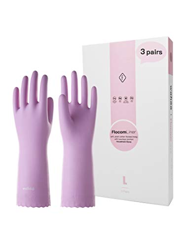 LANON wahoo 3 Paar Wiederverwendbare Haushaltshandschuhe, Hautsympathische Handschuhe mit Beflocktem Baumwollfutter, für Küchenarbeit, Haushaltsreinigung und Geschirrspülung, Mauve, Größe M von LANON Protection