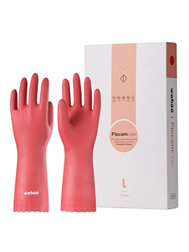 LANON wahoo 3 Paar Wiederverwendbare Haushaltshandschuhe, Hautsympathische Handschuhe mit Baumwolle Innen, für Küchenarbeit, Haushaltsreinigung und Geschirrspülung, Rot, Größe S von LANON Protection