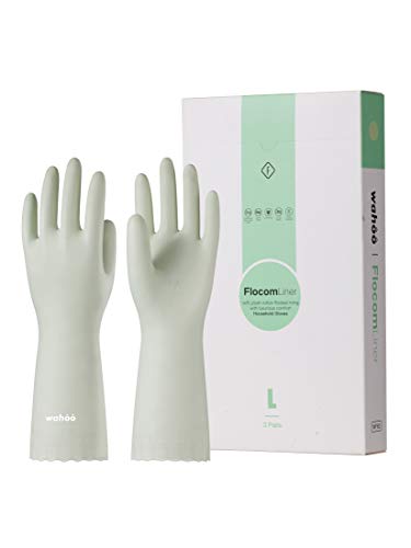 LANON wahoo 3 Paar Wiederverwendbare Haushaltshandschuhe, Hautsympathische Handschuhe mit Beflocktem Baumwollfutter, für Küchenarbeit, Haushaltsreinigung und Geschirrspülung, Hellgrün, Größe M von LANON Protection