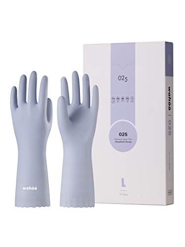 LANON wahoo 3 Paar Wiederverwendbare Haushaltshandschuhe, Ungefütterte Hautsympathische Handschuhe, für Küchenarbeit, Haushaltsreinigung und Geschirrspülung, Isländisches Blau, Größe L von LANON Protection
