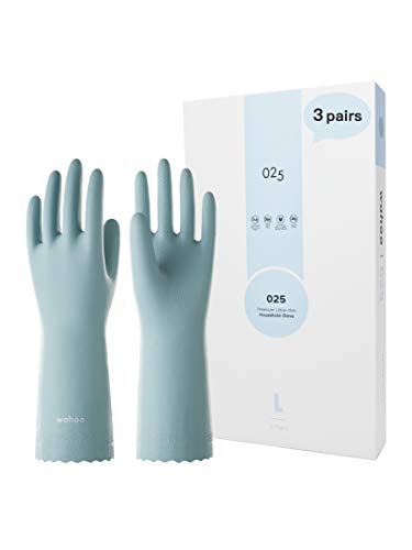 LANON wahoo 3 Paar Wiederverwendbare Haushaltshandschuhe, Ungefütterte Hautsympathische Handschuhe, für Küchenarbeit, Haushaltsreinigung und Geschirrspülung, Surf Spray, Größe M von LANON Protection