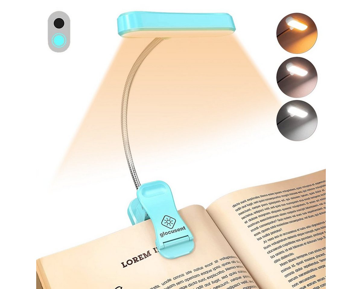 LANOR LED Klemmtischleuchte LED Leselampe, Mini Leselampe Buch, 3 Farben und 5 Helligkeitsstufen, Wiederaufladbares Leselicht für das Lesen im Bett, Augenpflege von LANOR