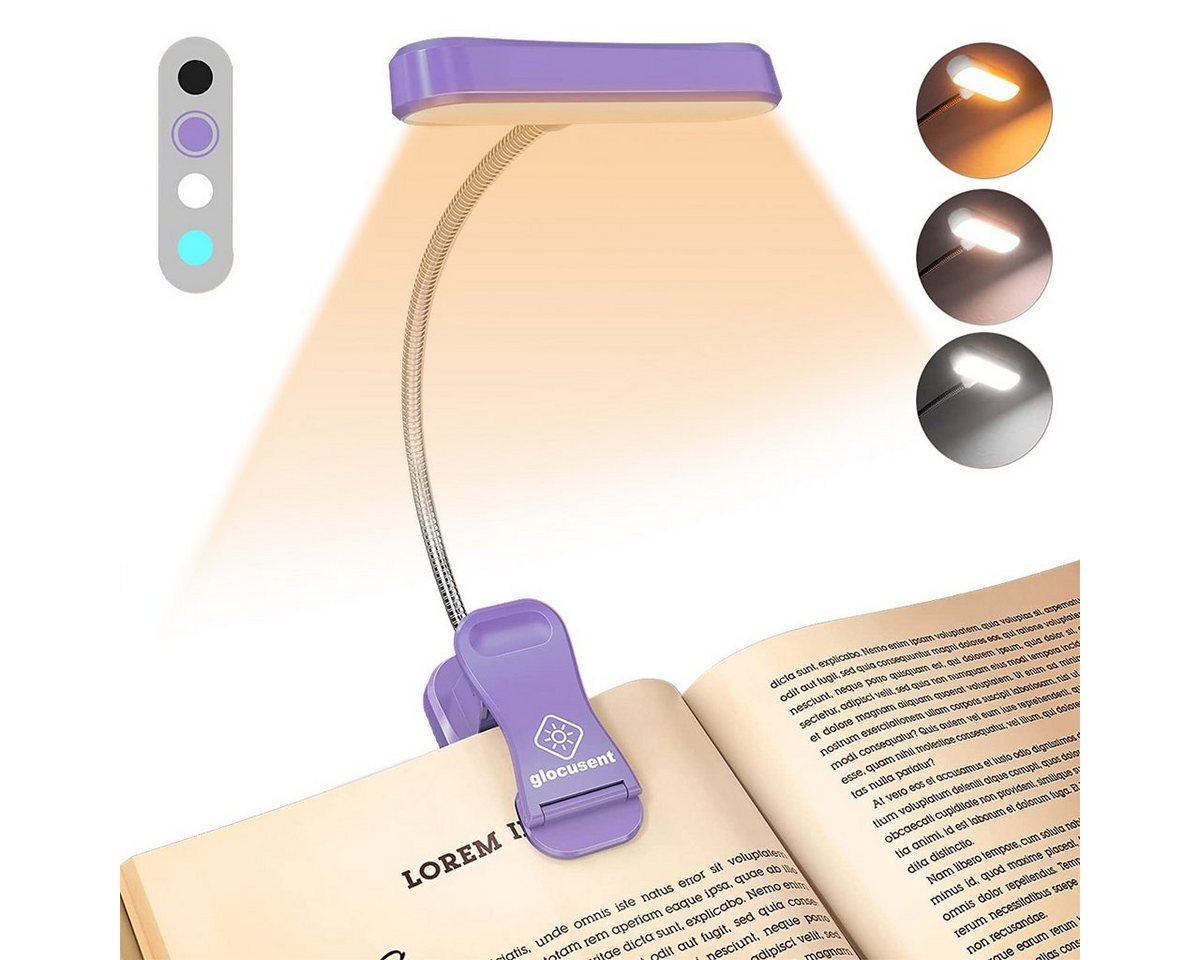 LANOR LED Klemmtischleuchte LED Leselampe, Mini Leselampe Buch, 3 Farben und 5 Helligkeitsstufen, Wiederaufladbares Leselicht für das Lesen im Bett, Augenpflege von LANOR