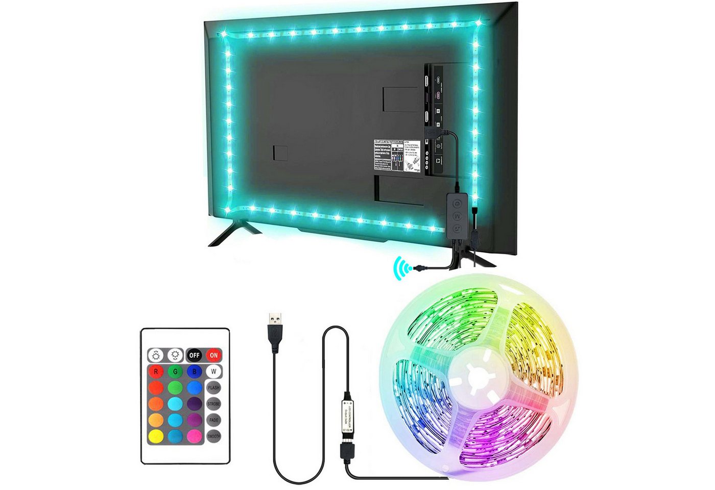 LANOR LED Stripe LED-TV-Licht mit 24-Tasten-Fernbedienung USB-Schnittstelle wasserdicht von LANOR