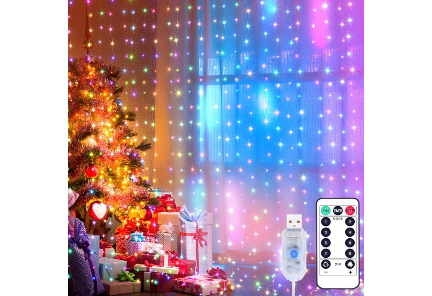 LANOR LED Stripe Vorhang-Lichterkette,dekoratives Umgebungslicht,8 Funktionen, Acht Fernbedienungsmodi,USB-Laden,Sie erhalten 2 Lichtleisten. von LANOR