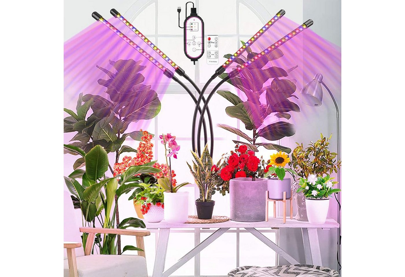 LANOR Pflanzenlampe LED-Pflanzenwachstum Licht,Clip-Licht,Pflanze füllen Licht,2/3/4 Köpfe, Zeitgesteuert von LANOR