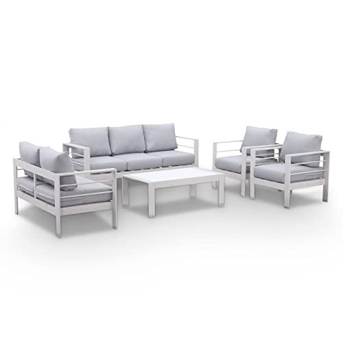 LANOX Gartenmöbel Set Aluminium für 6-7 Personen, Wetterfest Loungeset Gartenlounge Set Sitzgruppe für Garten Terrasse Balkon, Weiß von LANOX