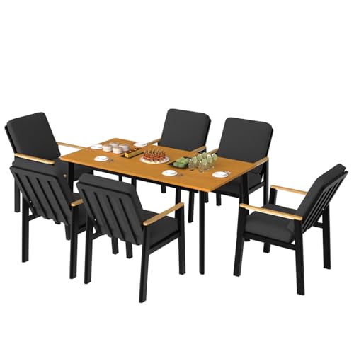 LANOX Gartenmöbel Set 6 Stühle mit Tisch (7-TLG., 6 Sessel, 1 Esstisch), Aluminum Sitzgarnitur mit WPC-Tischplatte, Wetterfest Gartenlounge Set, Schwarz von LANOX