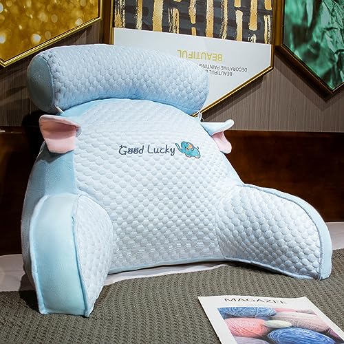 LANPEW Ice Silk Cute Reading Pillow,rückenkissen mit armlehnen,lesekissen für Bett,bettsessel Rückenlehnenkissen Rückenstütze,Kissengeschenke für Lesen,Arbeiten,und Spielen (Bohnensamt blau, 75*50cm) von LANPEW