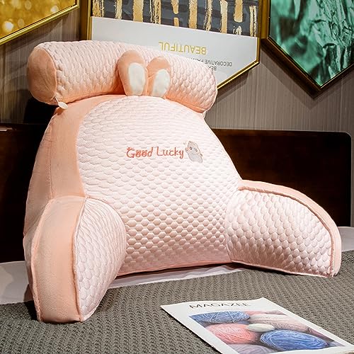 LANPEW Ice Silk Cute Reading Pillow,rückenkissen mit armlehnen,lesekissen für Bett,bettsessel Rückenlehnenkissen Rückenstütze,Kissengeschenke für Lesen,Arbeiten,und Spielen (Bohnensamt rosa, 65*45cm) von LANPEW