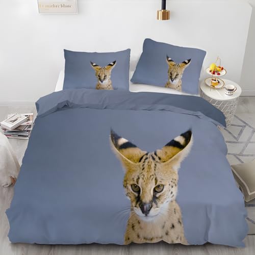 LANSHAN Bettbezug 140x200Navy Blau, Bettwaesche Serval Katze, Weich Atmungsaktiv Mikrofaser Bettwäsche Set mit Reißverschluss, 1 Bettbezüge und 2 Kissenbezüge 80x80 cm von LANSHAN