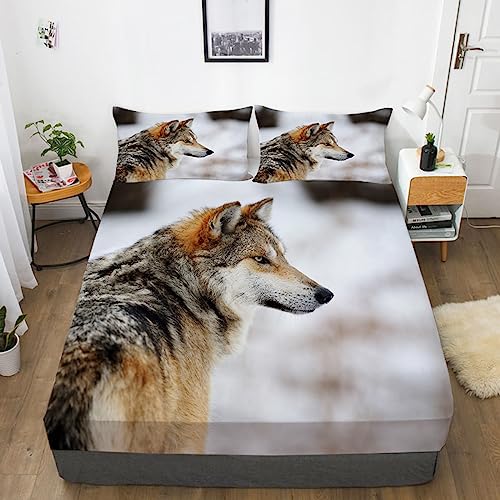 Spanbettlaken 140x200 Wolf Spannbetttuch Weiss Bettlaken Boxspringbett mit Gummizug Spannbettuch Mikrofaser für Matratzen von 30 cm Mit 2 Kissenbezüge 80x80 cm von LANSHAN