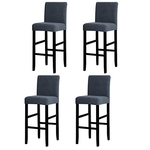 LANSHENG Bar Stuhlhussen, Stretch Abnehmbarer waschbarer Stuhl Schonbezug für Short Swivel Dining Chair Rückenlehne Barhocker Stuhl (Grau,4 Stück) von LANSHENG